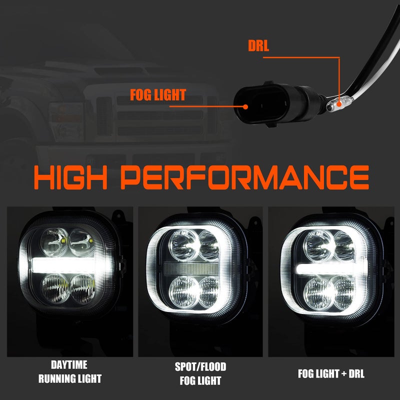 DRFG LED Fog Light Assembly with Daytime Running Lights for 2008 2009 2010 Ford F250 F350 F450 F550 Bumper Driving Fog Lamp Kit Plug & Play - Image 2